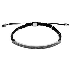 Windsor Baton Bracelet with 139 Micro Pavé Black Diamonds in Macramé, Size M