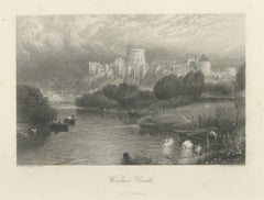 Windsor Castle on the Thames, Antique Engraving after Birket Foster, circa 1876