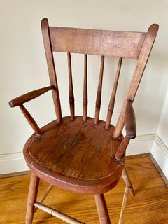 Kinder- Winsdor-Stuhl, antik, ca. 1880, amerikanisch (Maine), original rot gewaschen