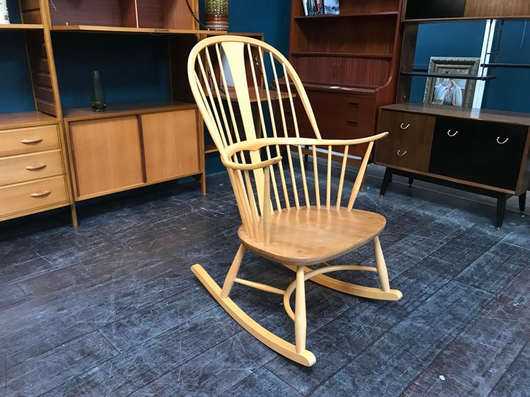 Windsor Chairmakers Rocking Chair by Ercol, Blonde, Elm and Beech For