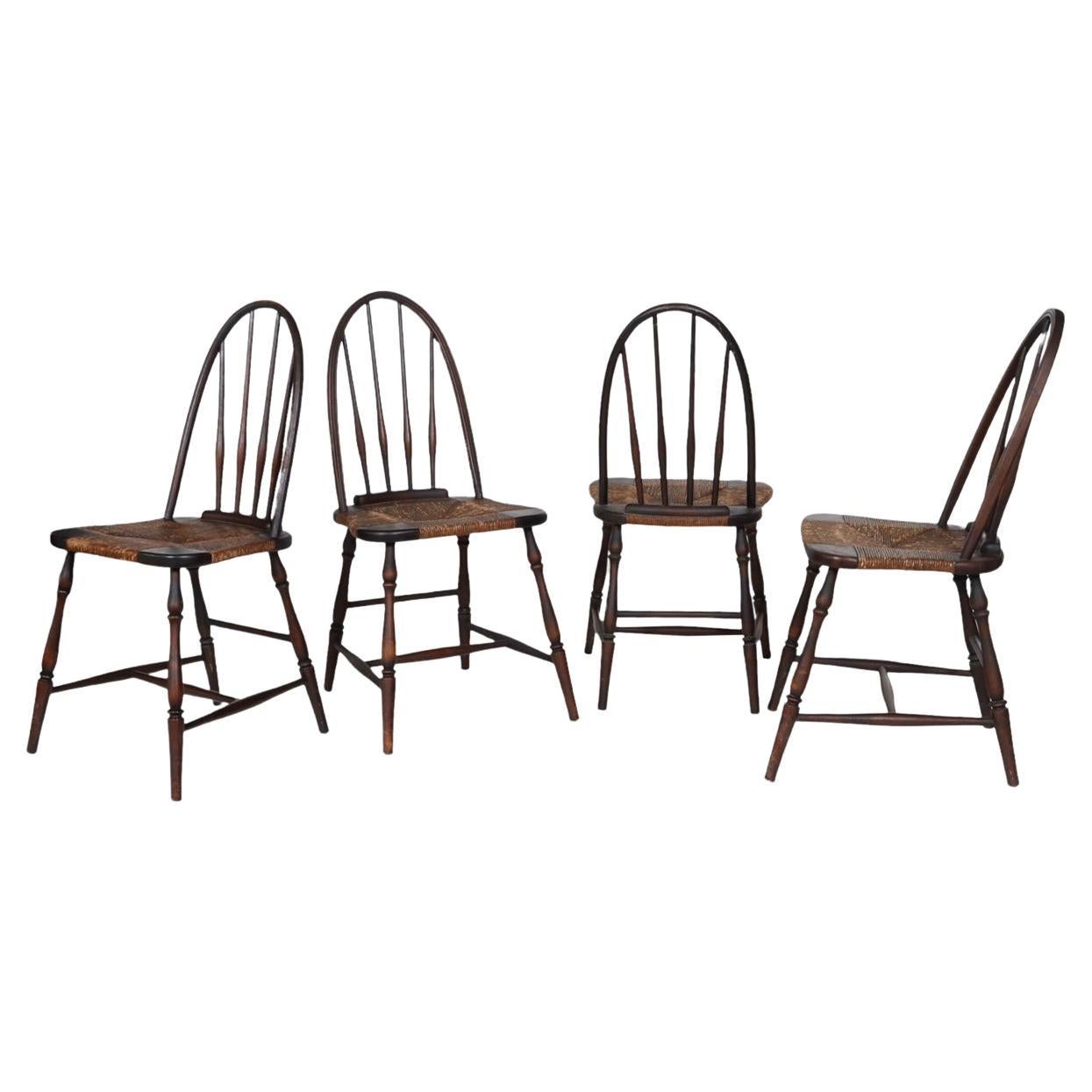 Windsor Chairs with Rush Seats, Set of 4