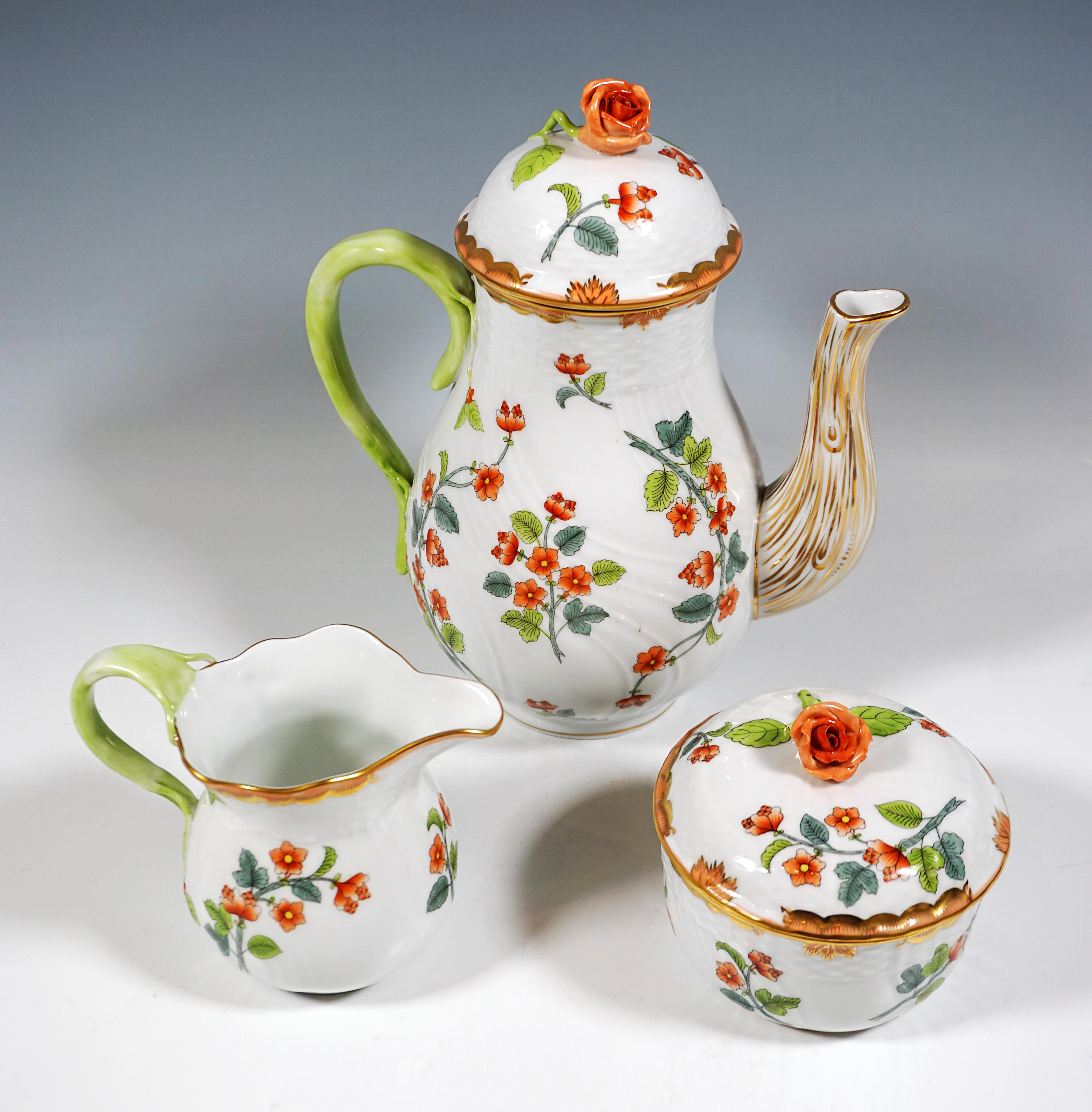 Other Windsor Flowers 'Livia' Coffee Set For 12 Persons, Herend Hungary, 20th Century For Sale
