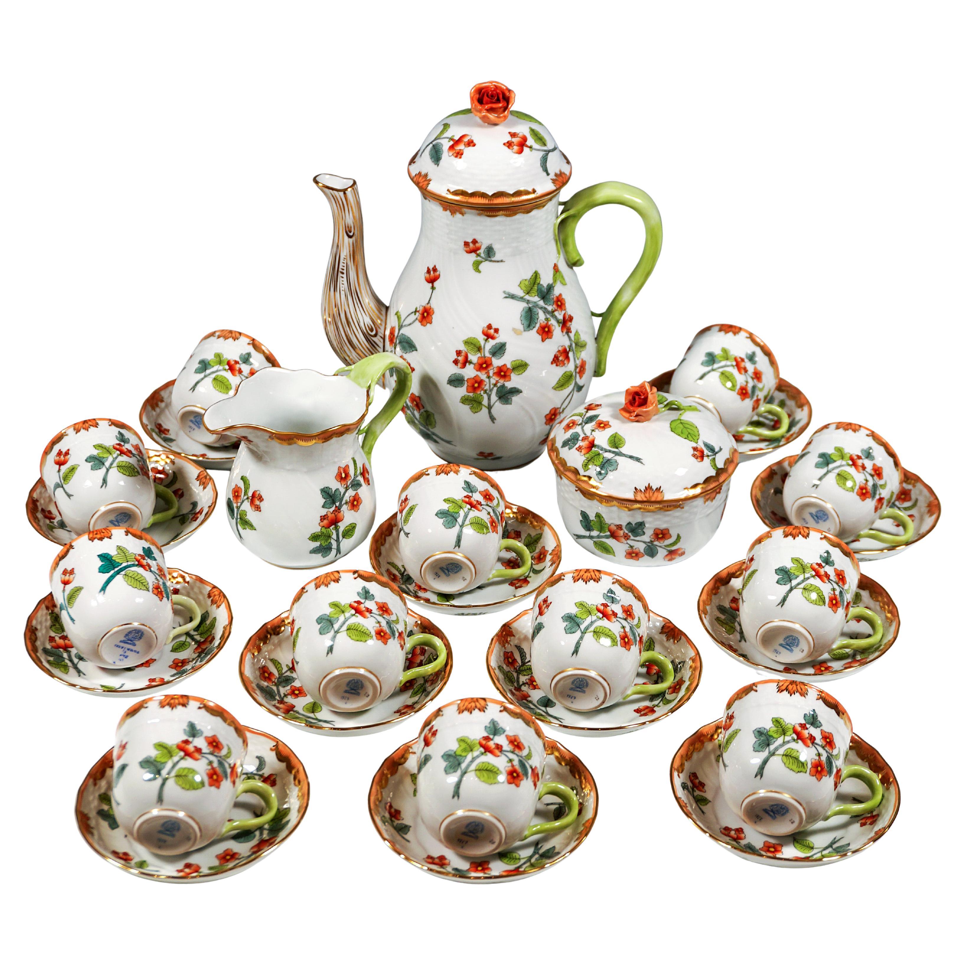 Windsor Flowers 'Livia' Coffee Set For 12 Persons, Herend Hungary, 20th Century