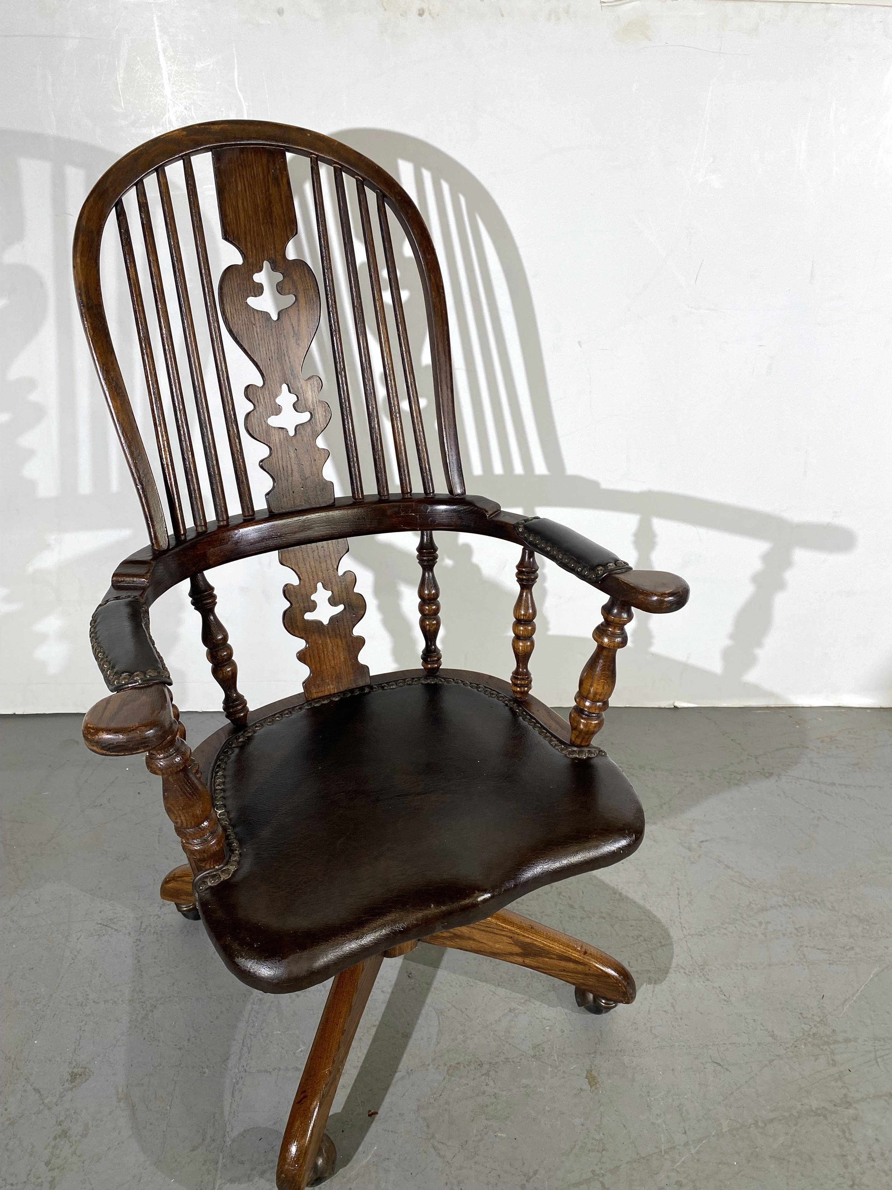 Mid-20th Century Windsor Leather Seat Swivel  Desk Chair