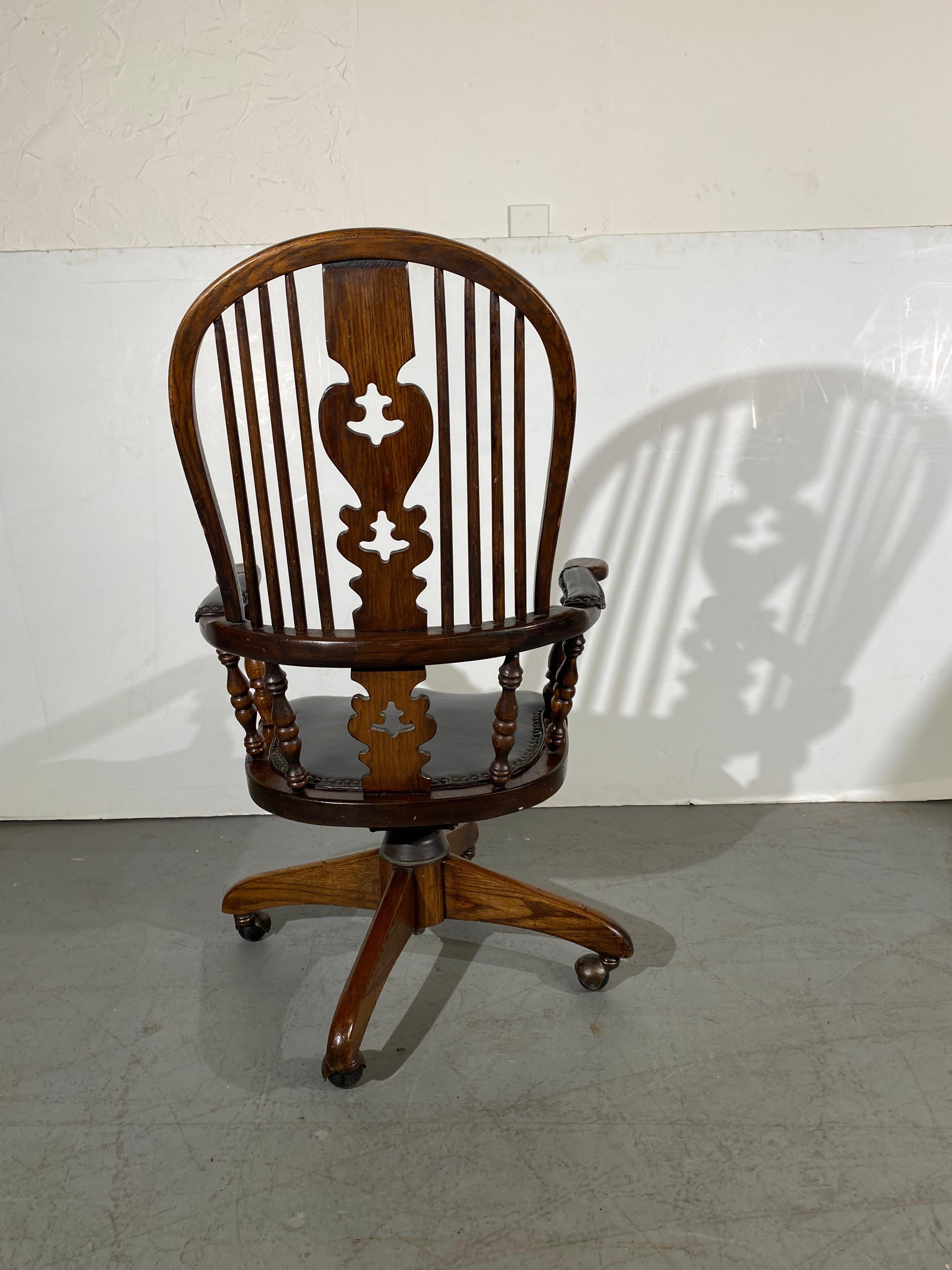 Windsor Leather Seat Swivel  Desk Chair 1