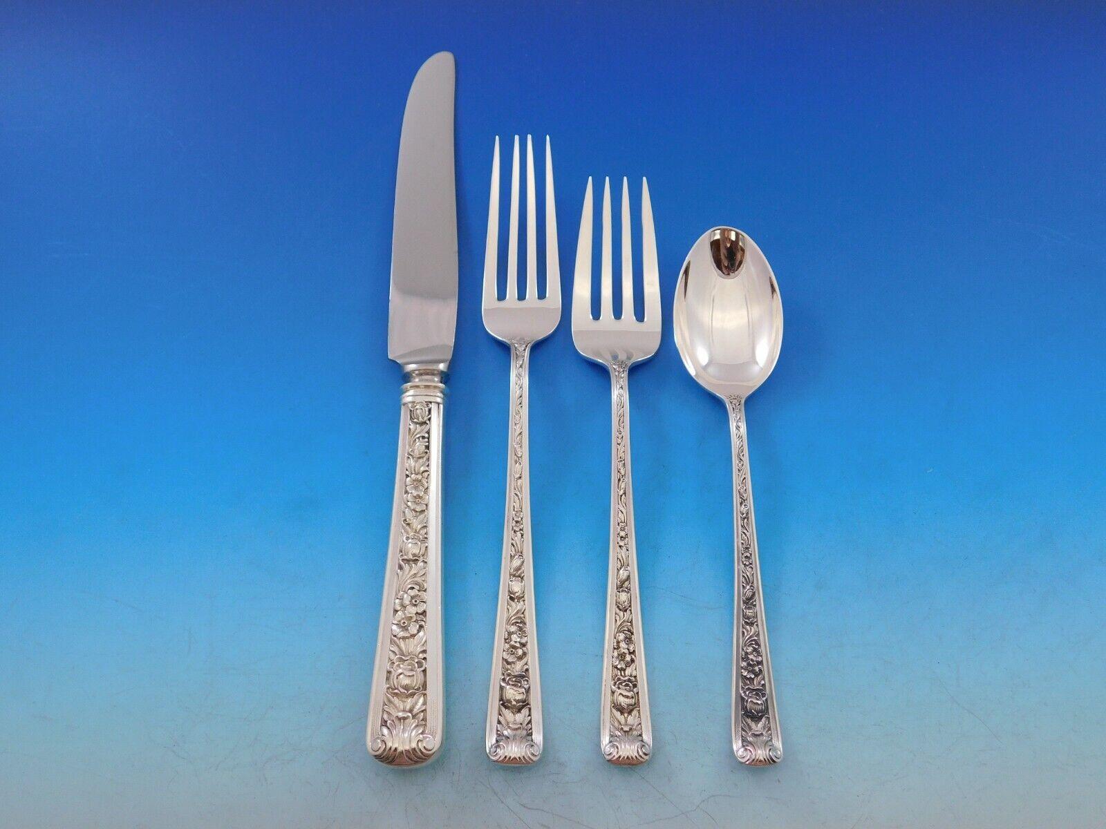 Exquisite windsor rose by Watson Sterling Silver flatware set, 46 pieces. This set includes:

8 knives, 9 1/4
