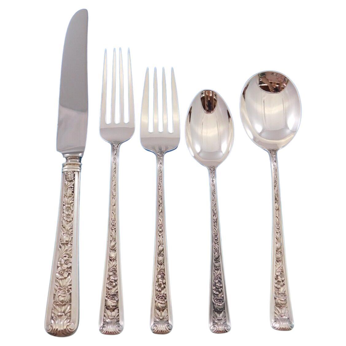 Windsor Rose by Watson Sterling Silver Flatware for 8 Set Service 46 Pieces For Sale