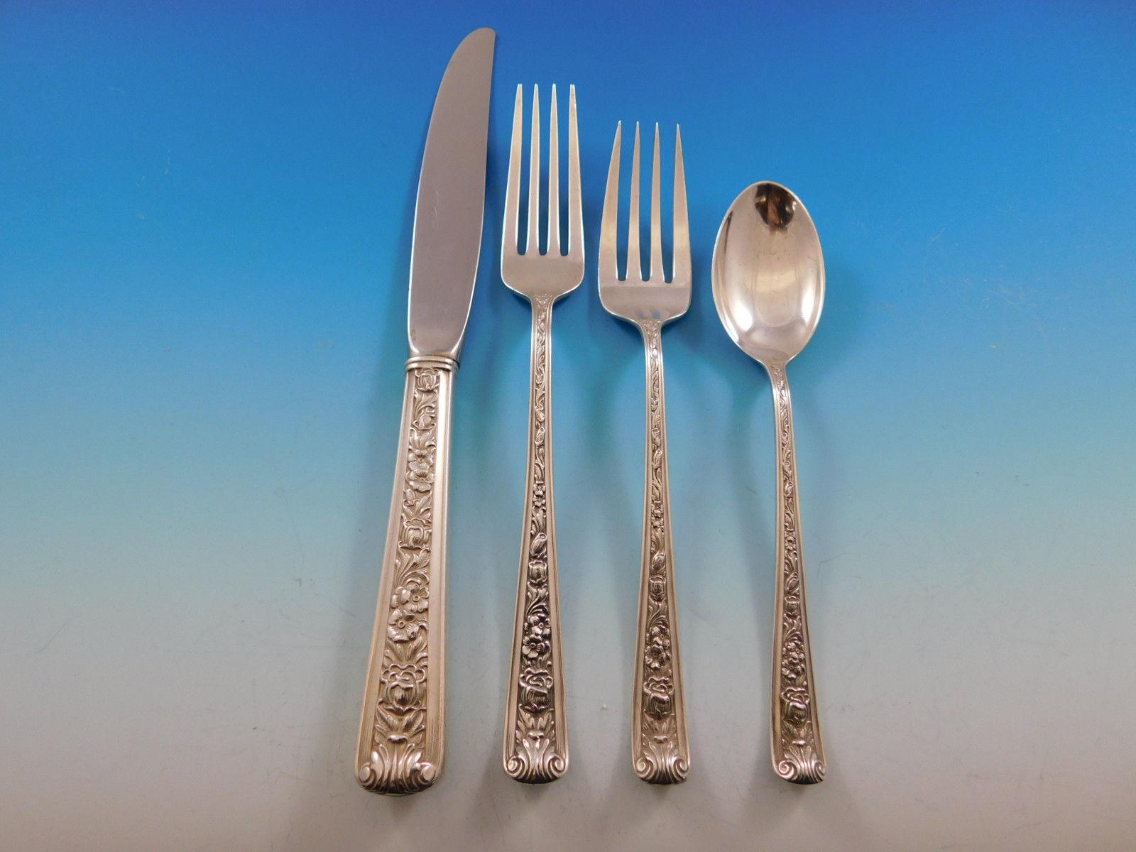 Windsor Rose by Watson Sterling Silver Flatware for Six Set Service 33 Pieces In Excellent Condition For Sale In Big Bend, WI