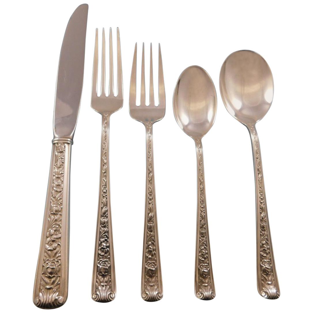 Windsor Rose by Watson Sterling Silver Flatware for Six Set Service 33 Pieces For Sale