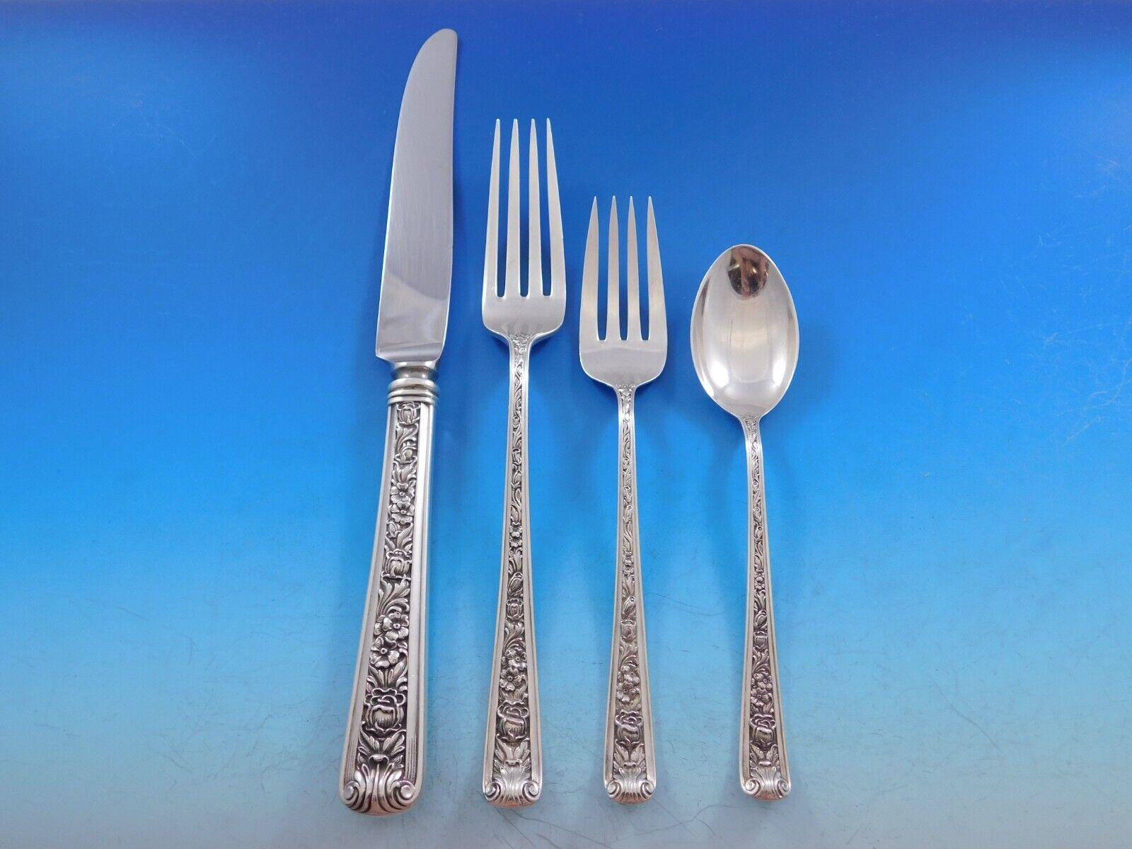 Windsor Rose by Watson Sterling Silver Flatware Set 12 Service 105 Pieces Dinner In Excellent Condition For Sale In Big Bend, WI