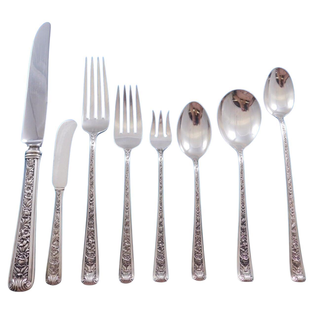 Windsor Rose by Watson Sterling Silver Flatware Set 12 Service 105 Pieces Dinner For Sale