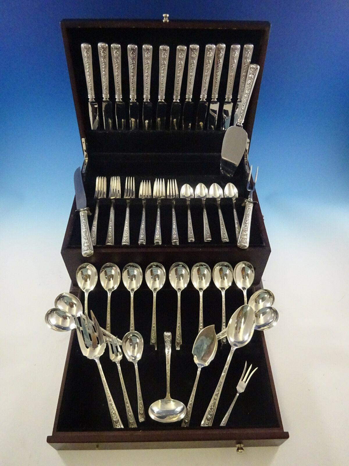 Exquisite Windsor rose by Watson Sterling silver flatware set-70 pieces. This set includes:

12 knives, 9 1/8