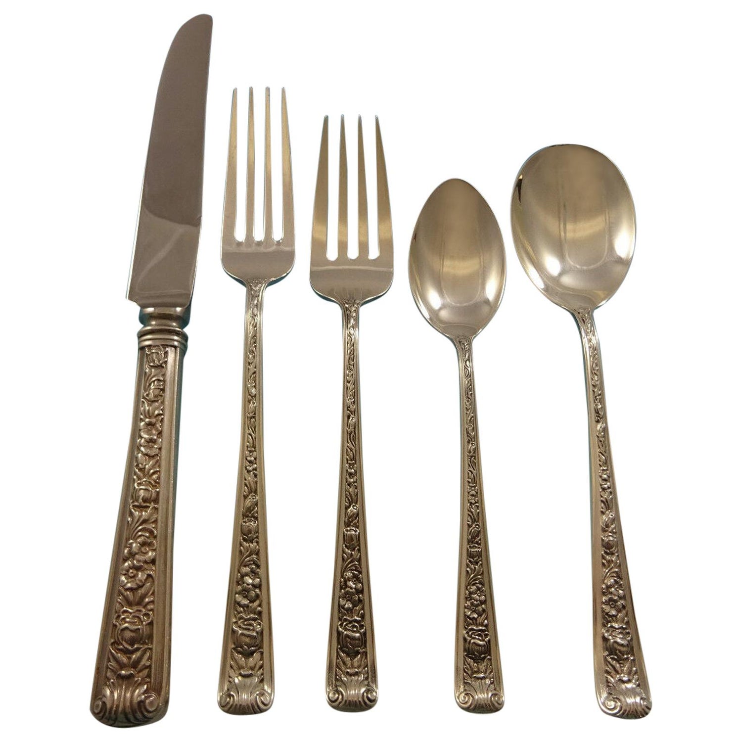 Windsor Rose by Watson Sterling Silver Flatware for Eight Set Service 62  Pieces For Sale at 1stDibs