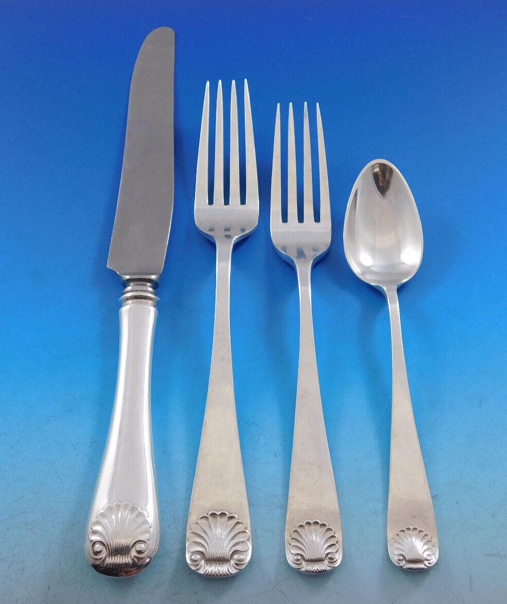 Windsor Shell by Old Newbury Crafters Sterling Silver Flatware Set 52 Pcs Dinner In Excellent Condition For Sale In Big Bend, WI