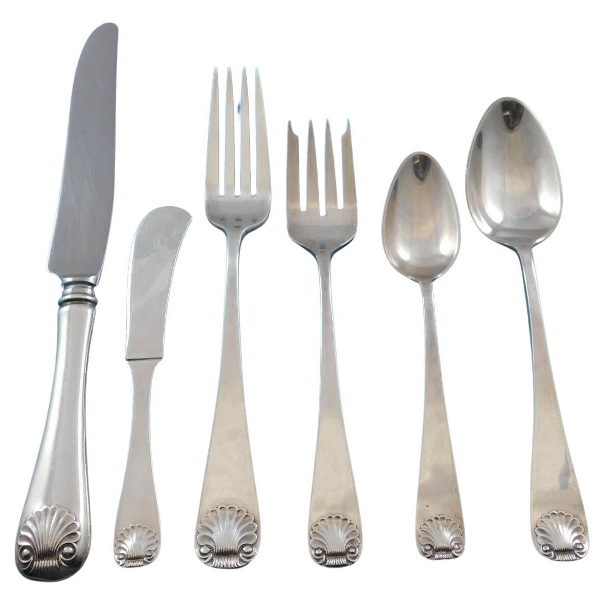 Windsor Shell by Old Newbury Crafters Sterling Silver Flatware Set 80 Pcs Dinner For Sale