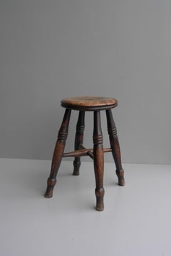 Windsor Stool in Dark Wood with Rich Patina, England, 1920's