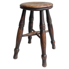 Antique Windsor Stool in Dark Wood with Rich Patina, England, 1920's