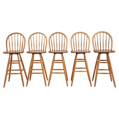 Vintage Windsor Style Oak High Stools, 5