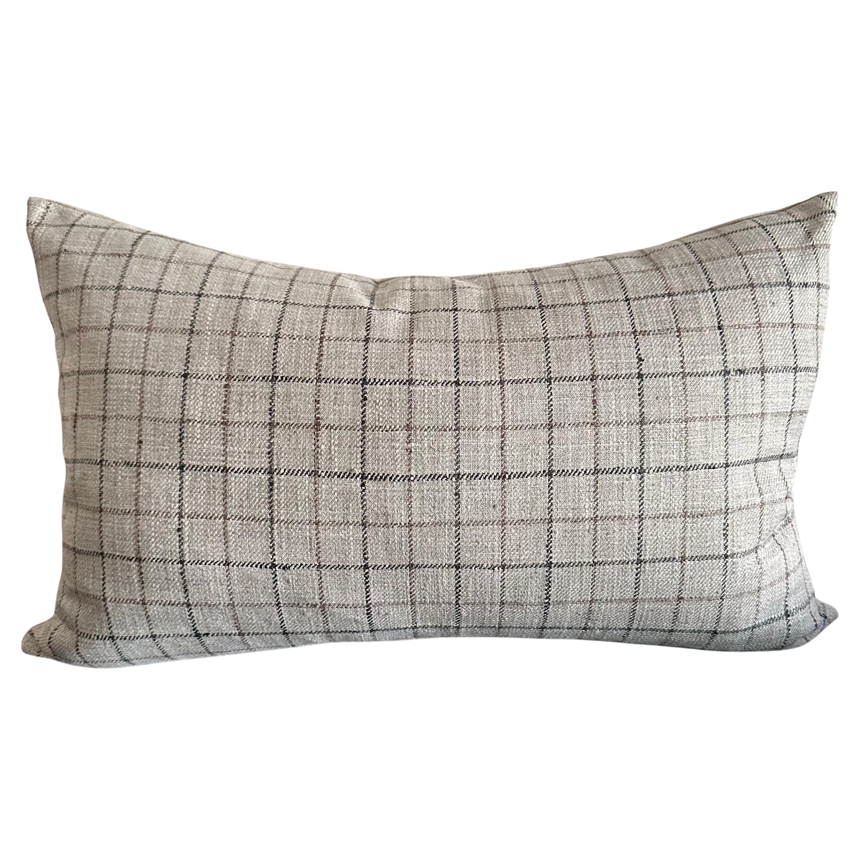 Windsor Windowpane Linen Lumbar Pillow with Down Feather Insert