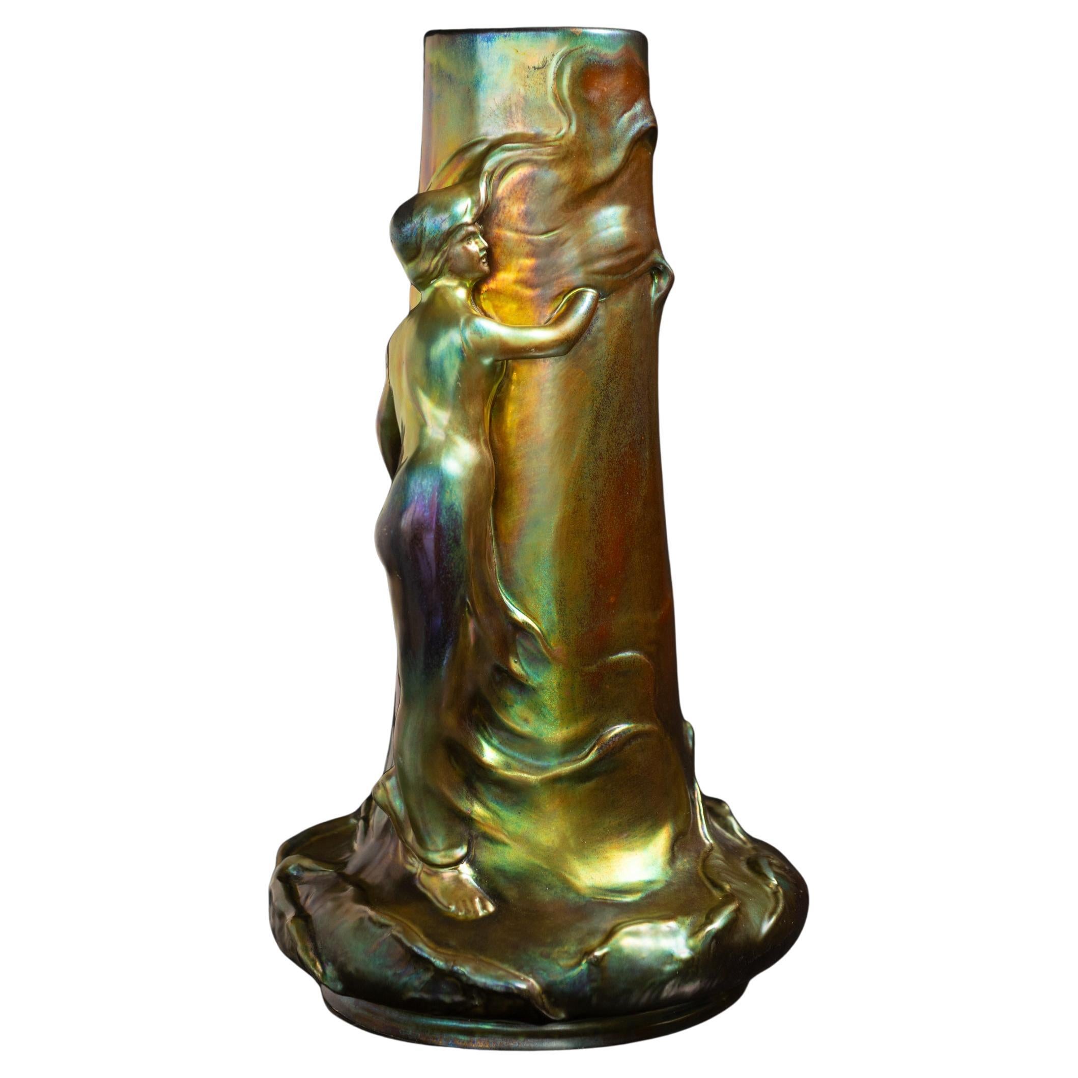 Windswept Maiden Vase by Lajos Mack for Zsolnay