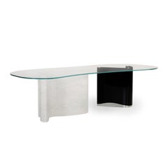 Windy 10-Seat Dining Table Glass Top Calacatta Marble Stainless Black Lacquered