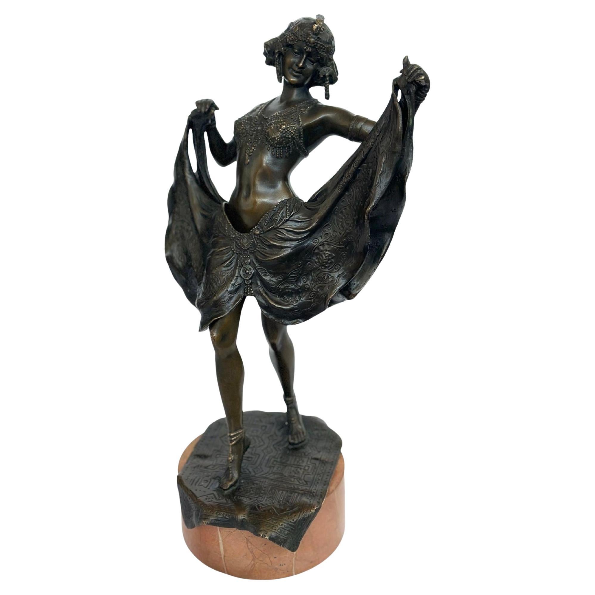 "Windy Day" Vienna Bronze Sculpture by Franz Xaver Bergmann, c. 1900
