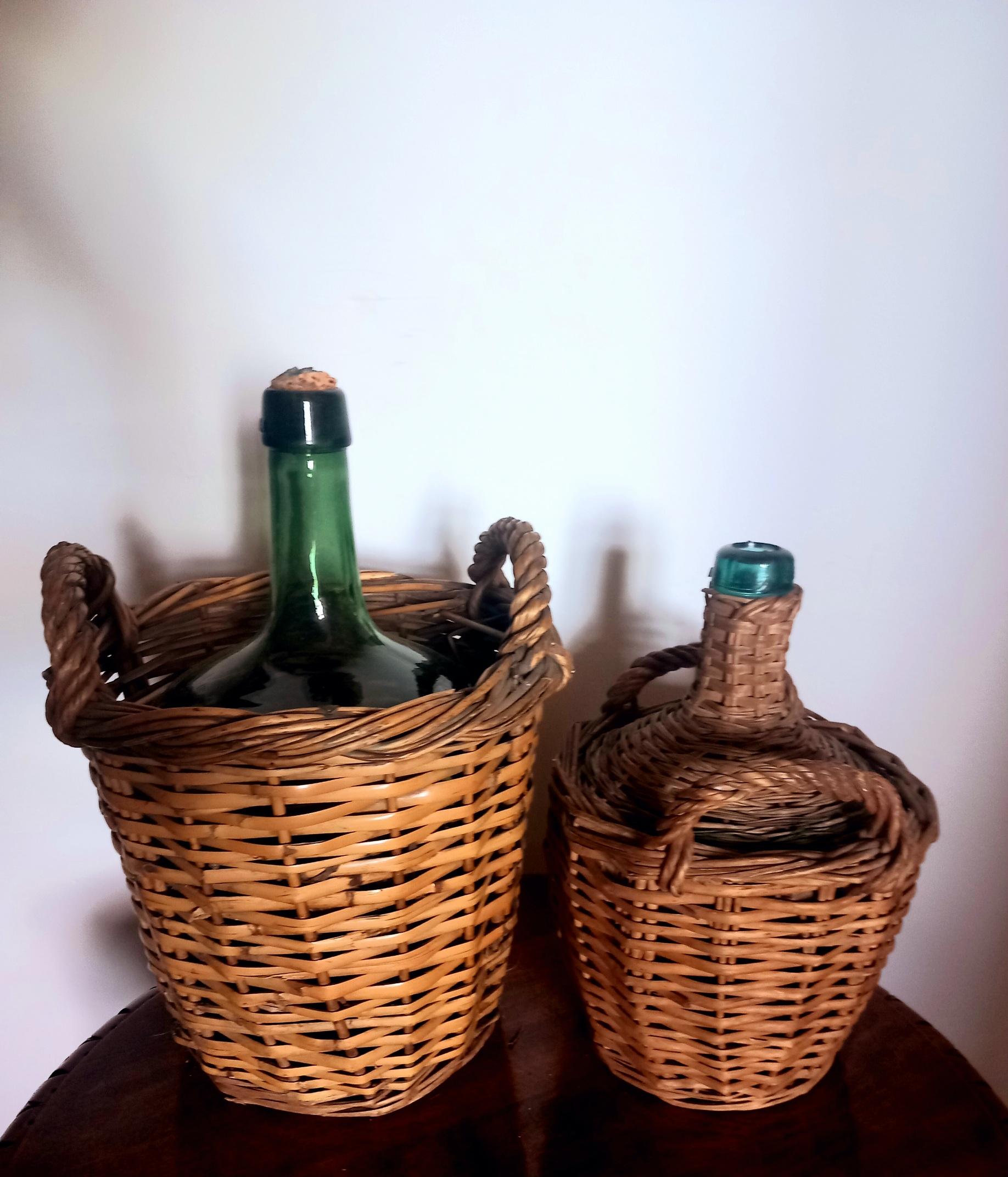  Wine Bottle Coolers Glass Wicker Spain Early 20th Century For Sale 1