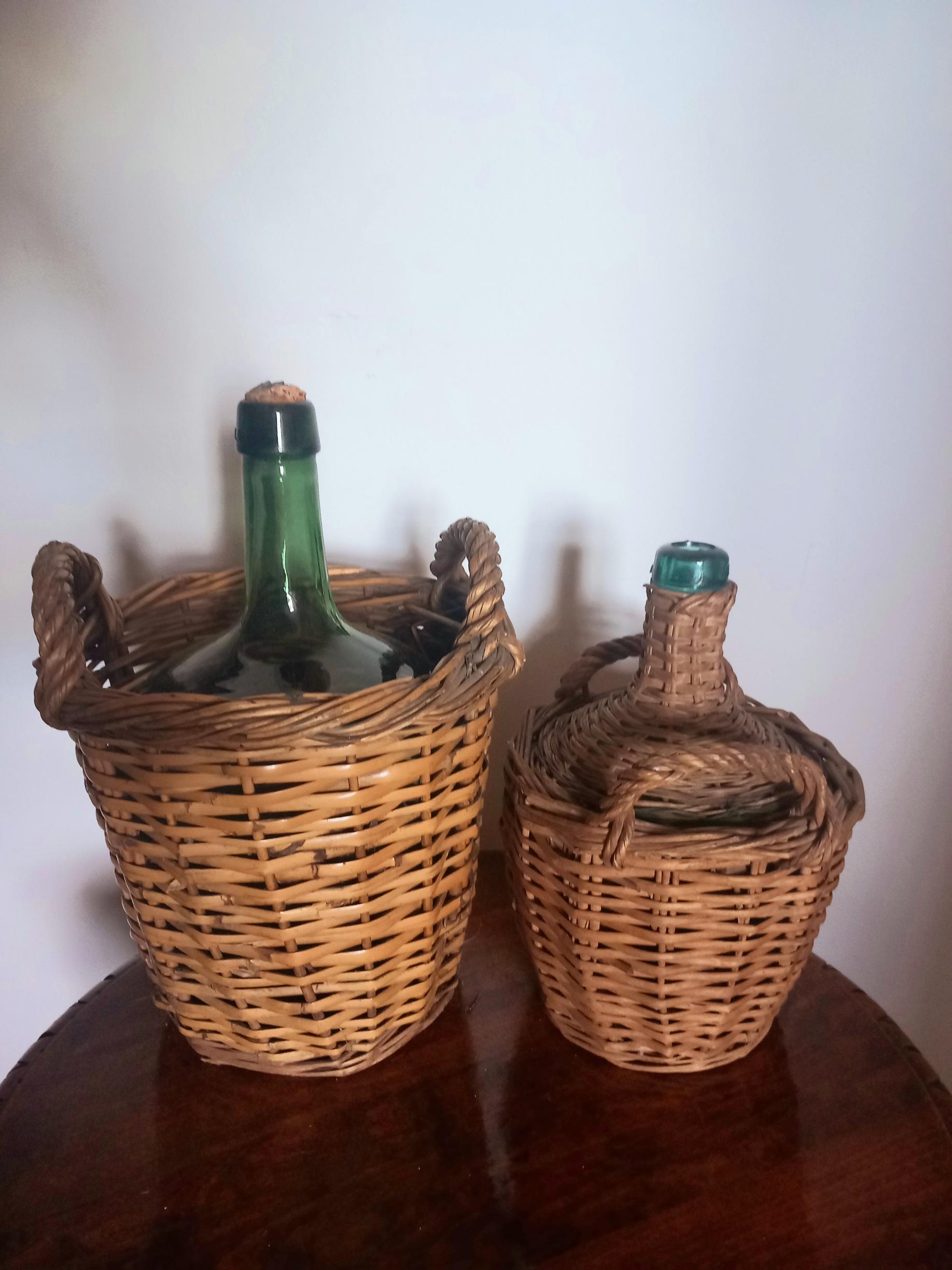  Wine Bottle Coolers Glass Wicker Spain Early 20th Century For Sale 2