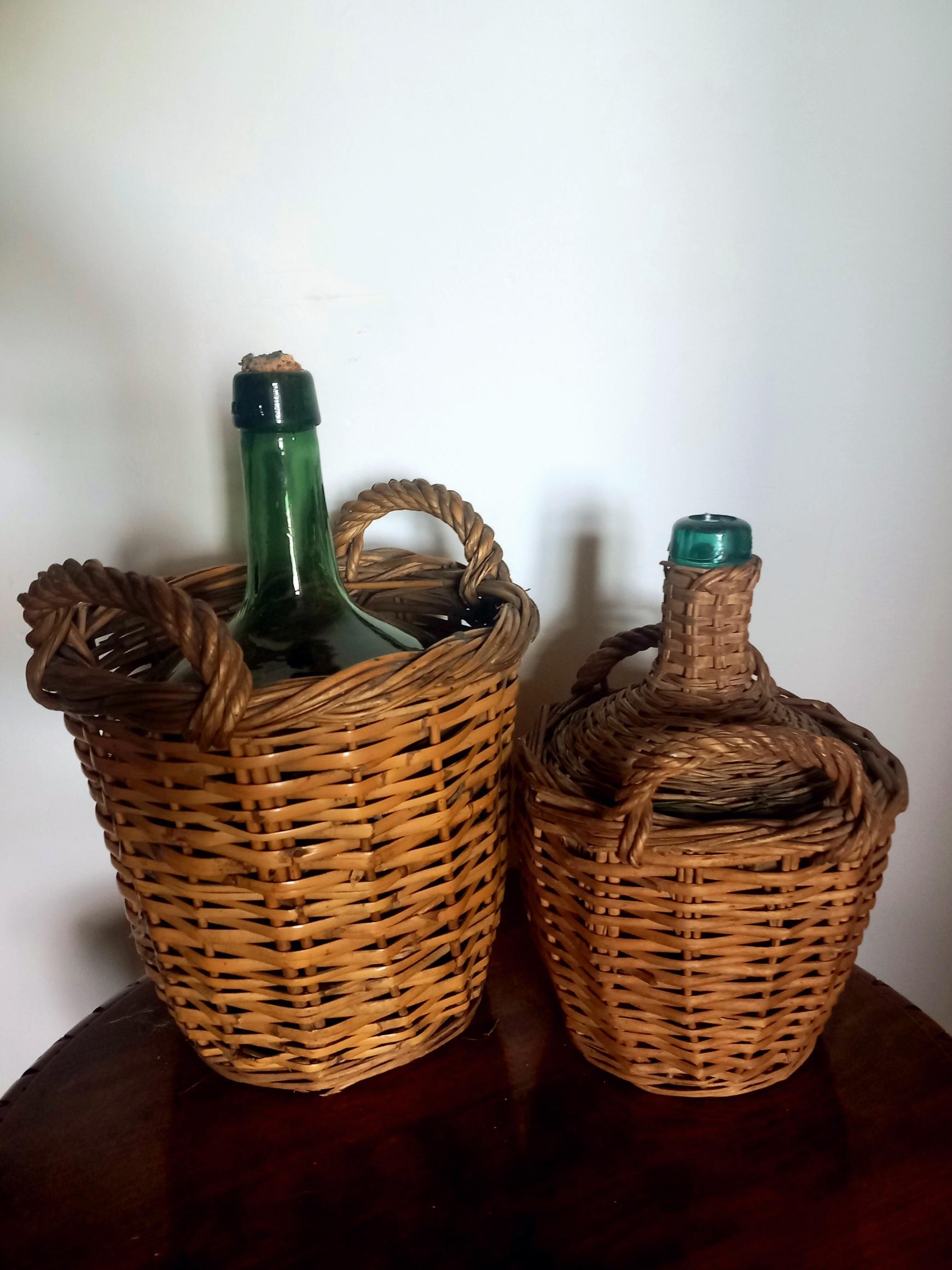  Wine Bottle Coolers Glass Wicker Spain Early 20th Century For Sale 3