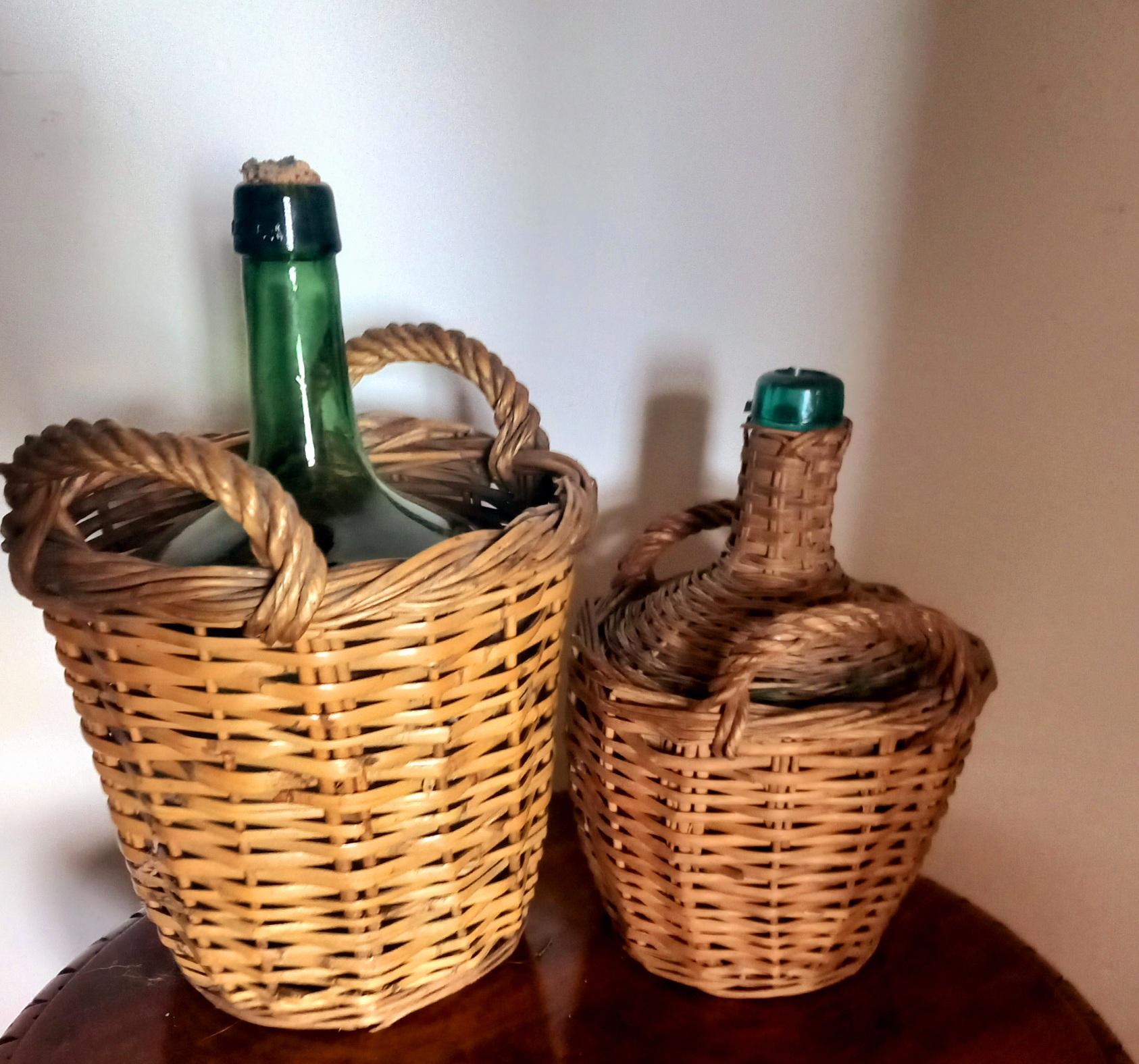  Wine Bottle Coolers Glass Wicker Spain Early 20th Century For Sale 4