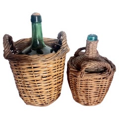  Wine Bottle Coolers Glass Wicker Spain Early 20th Century
