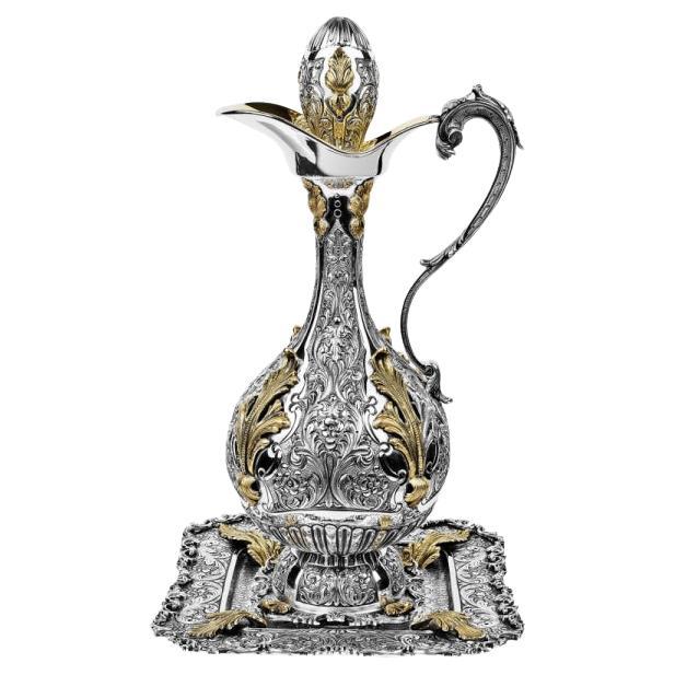 Wine Bottle Signature mit Tablett – Goldplattiertes Sterling Silber For Sale
