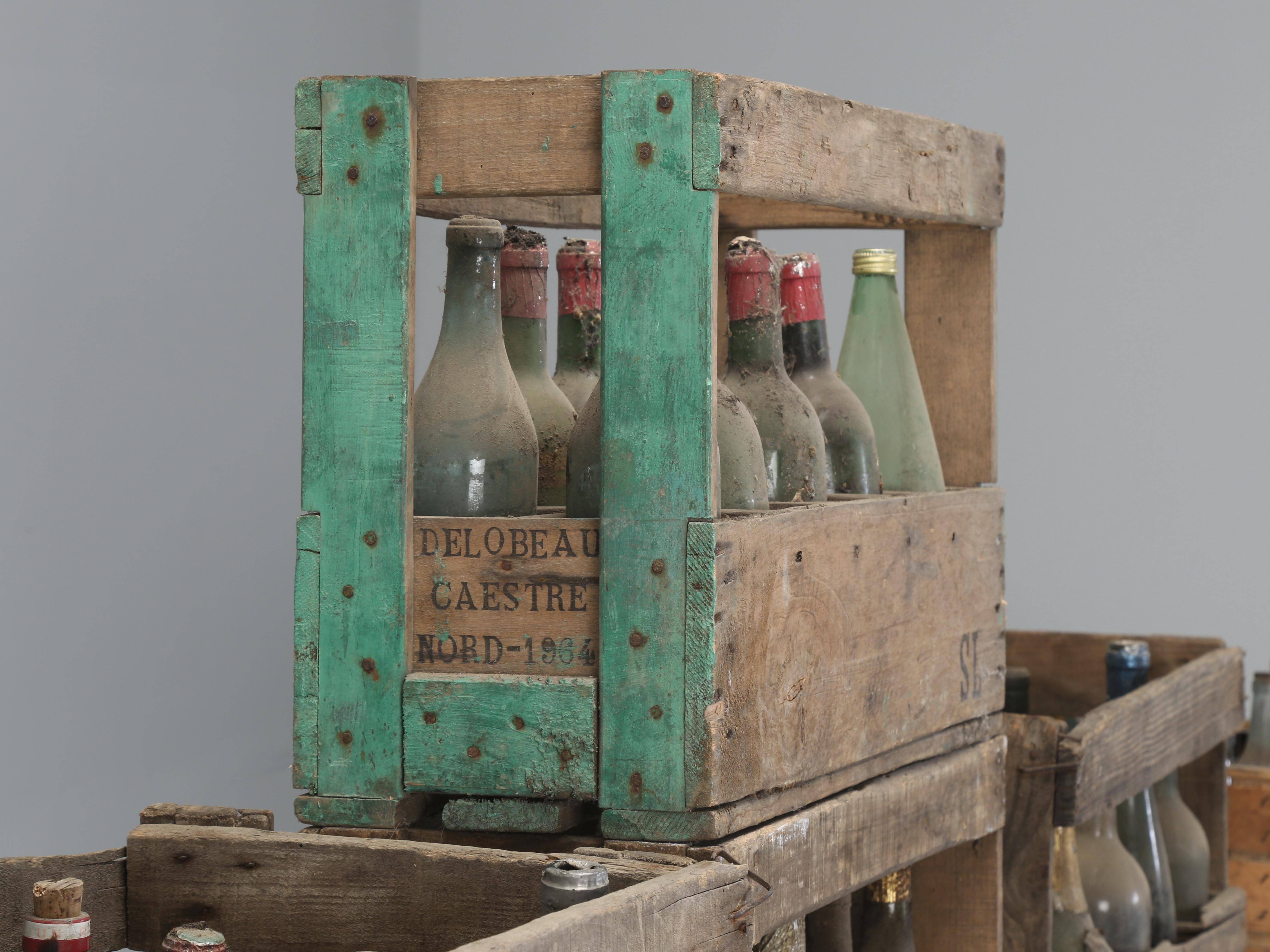 Glass Wine Cellar Decoration with (19) Old French Wood Wine Crates Not Consumable  For Sale