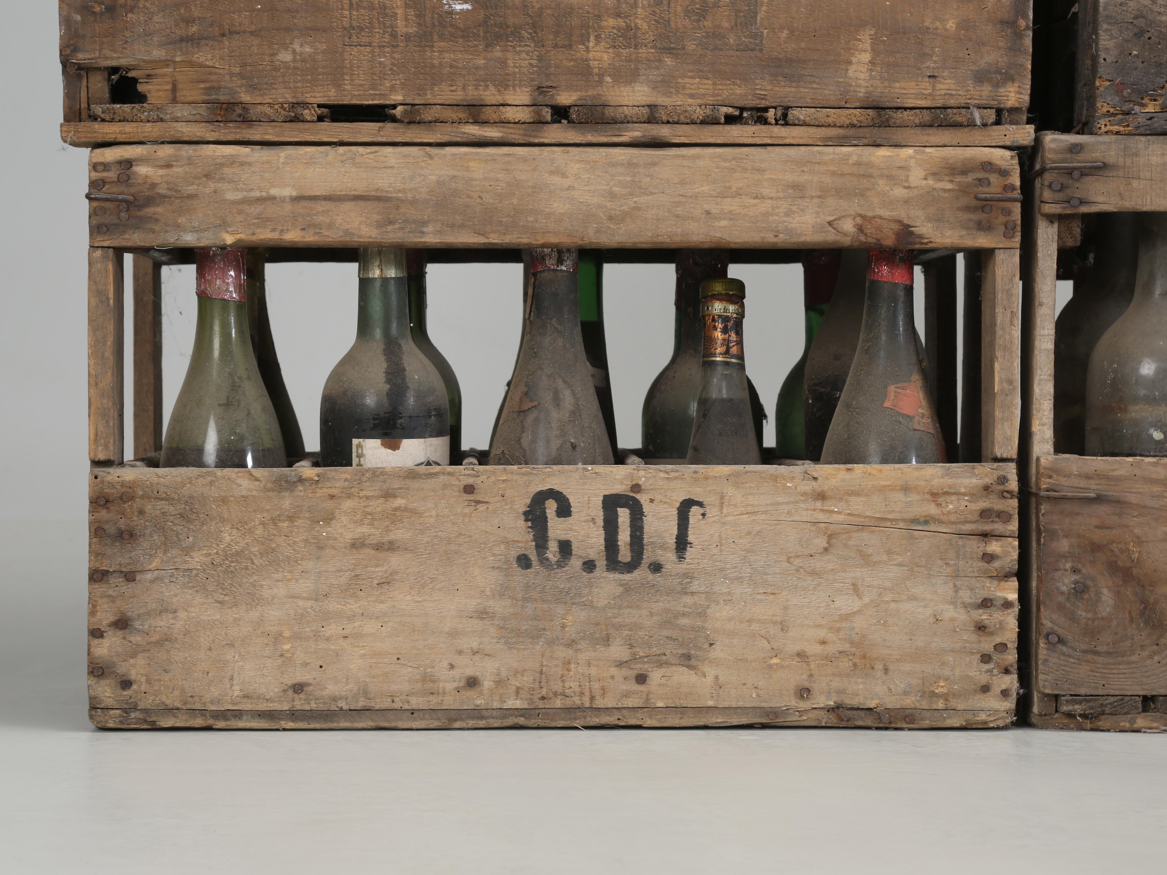 Hand-Crafted Wine Cellar Decoration with (19) Old French Wood Wine Crates Not Consumable  For Sale