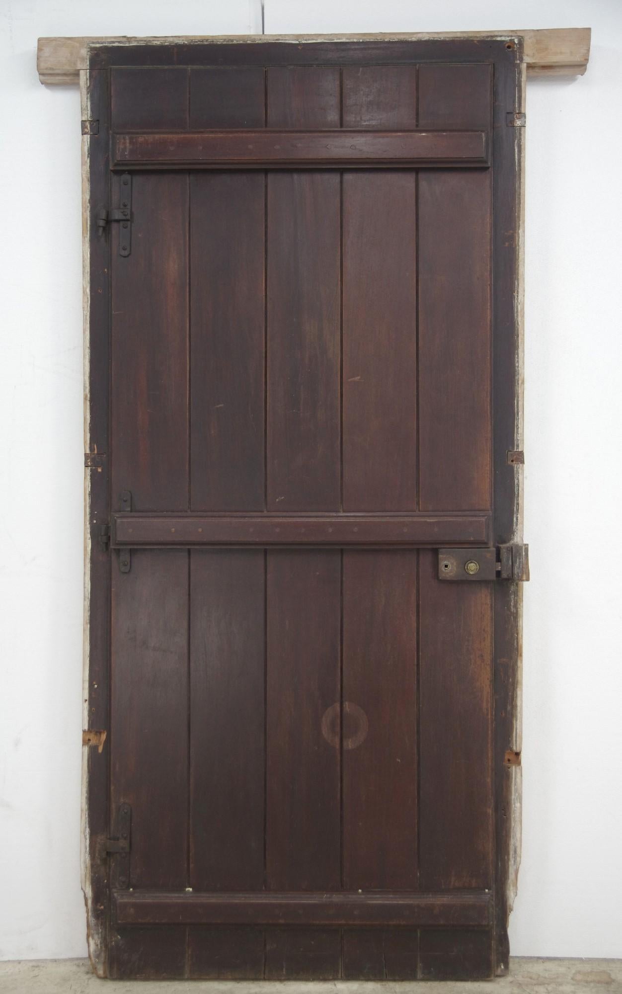 Wood Wine Cellar Door in Frame with Original Hardware, Frame