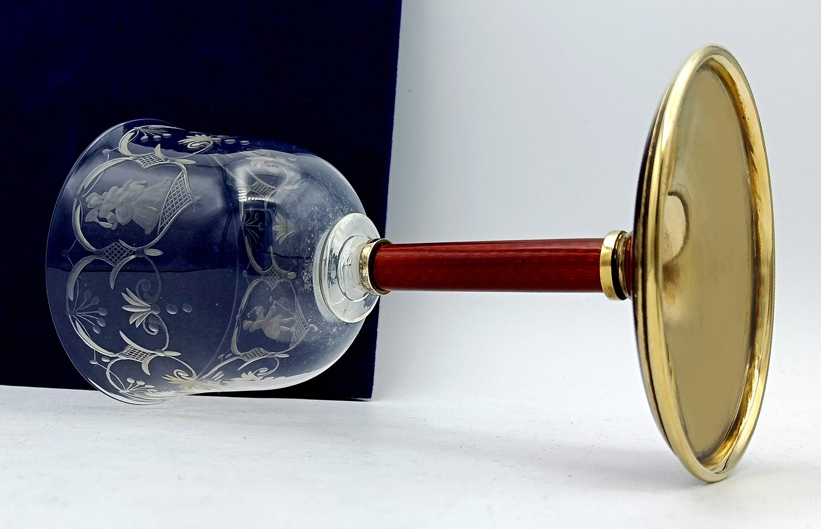 Cristal Calice à vin en argent sterling avec émail vert Salimbeni en vente
