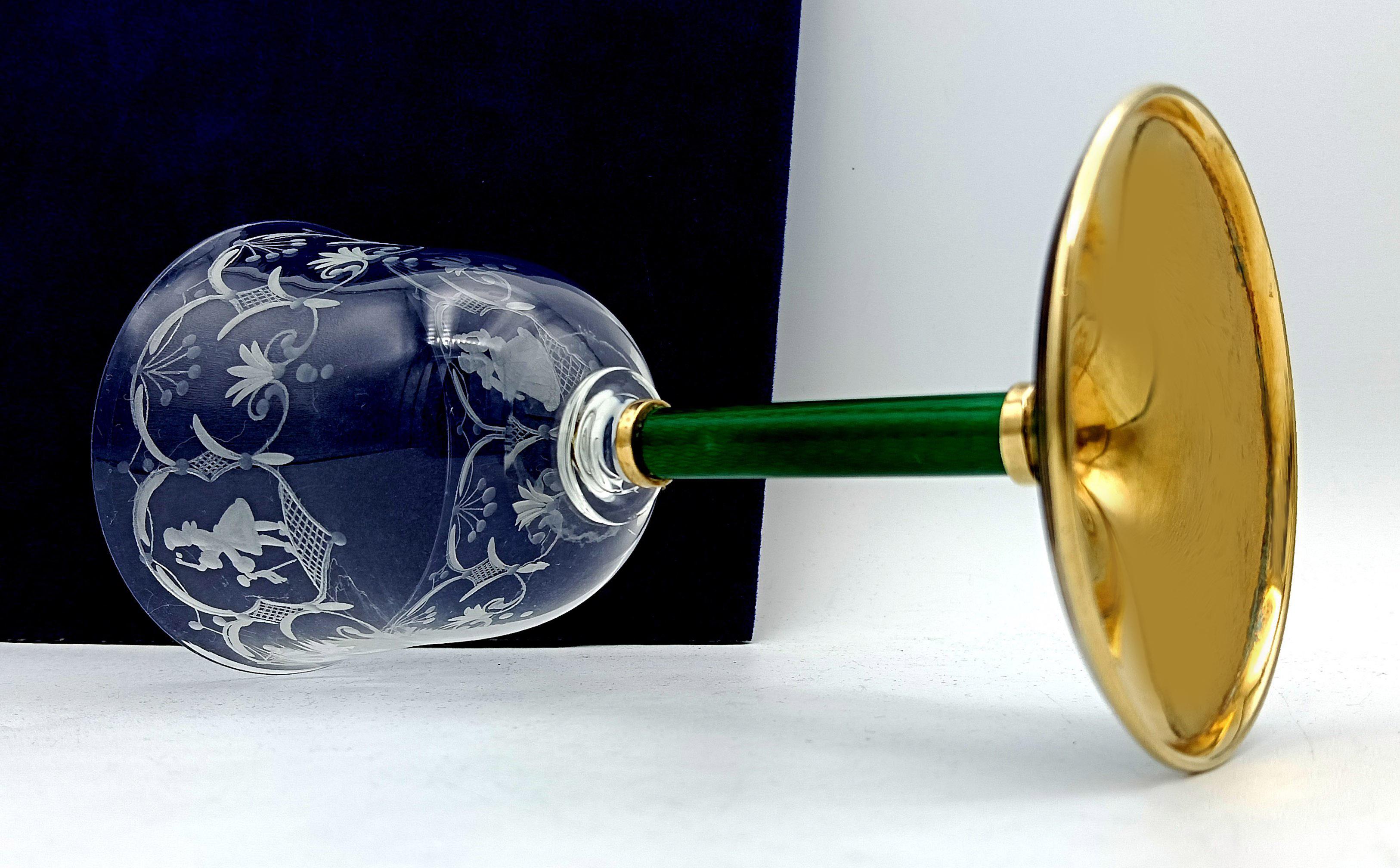 Calice à vin en argent sterling avec émail vert Salimbeni en vente 1