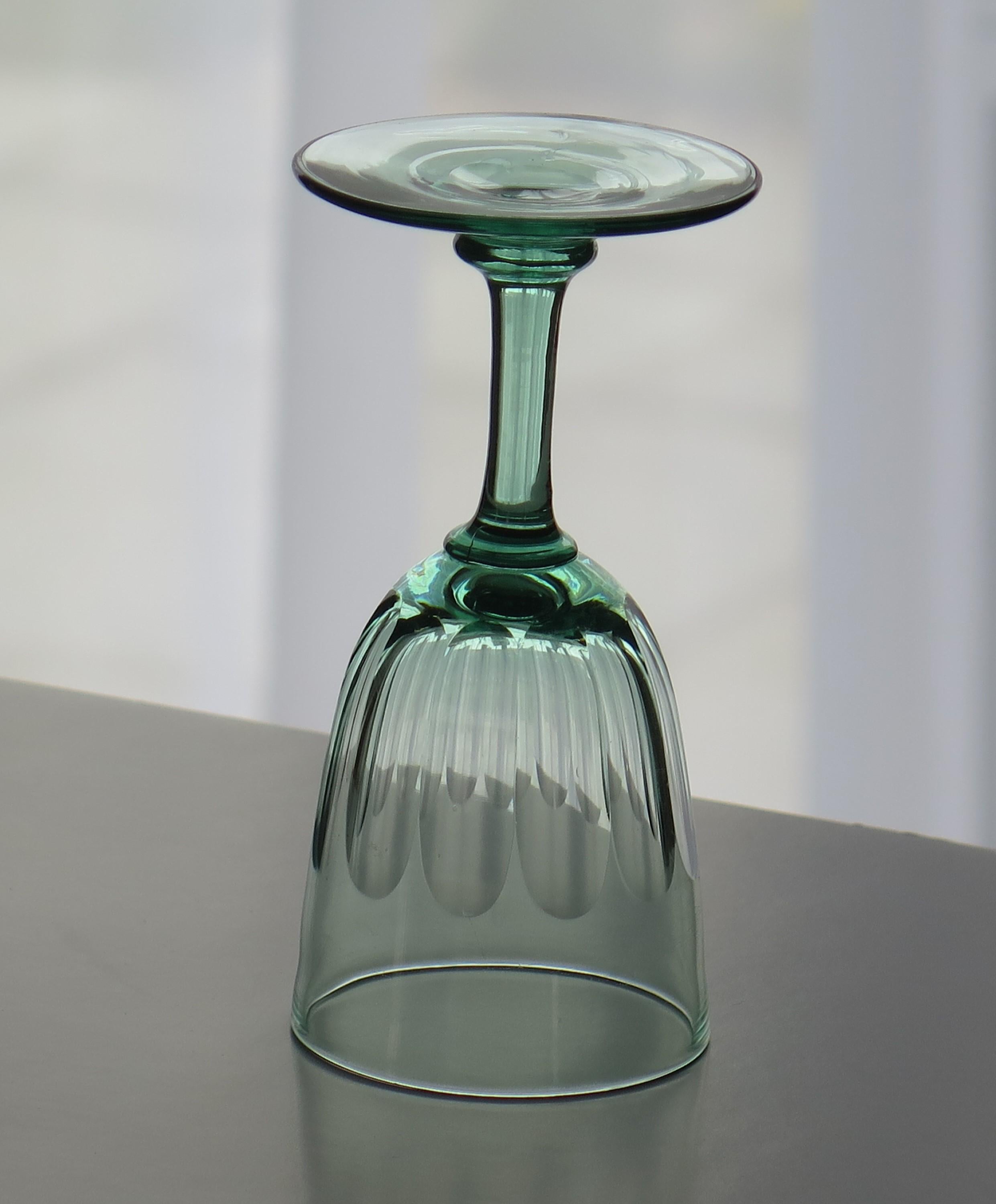 19th Century Wine Drinking Glass Light Green Panel Cut Bowl, English, circa 1840 For Sale