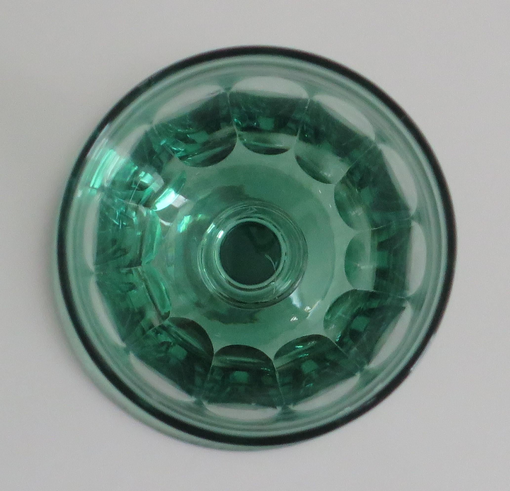 Wine Drinking Glass Light Green Panel Cut Bowl, English, circa 1840 For Sale 2