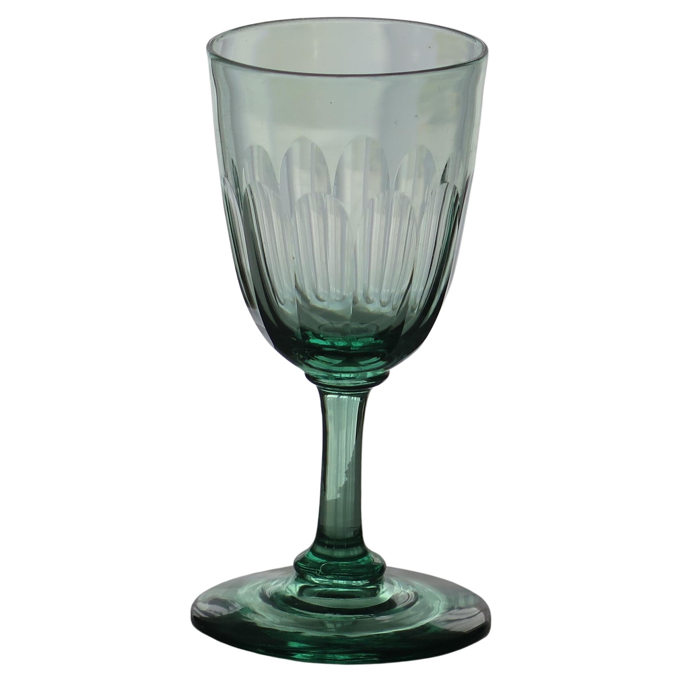 Wine Drinking Glass Light Green Panel Cut Bowl, English, circa 1840 For Sale