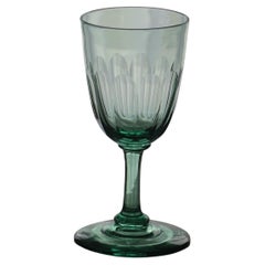 Antique Wine Drinking Glass Light Green Panel Cut Bowl, English, circa 1840