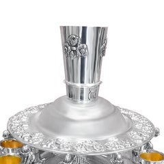 Wine Fountain in .925 Sterling Silver and 18 Karat Gold-Plated Inside Each Cups