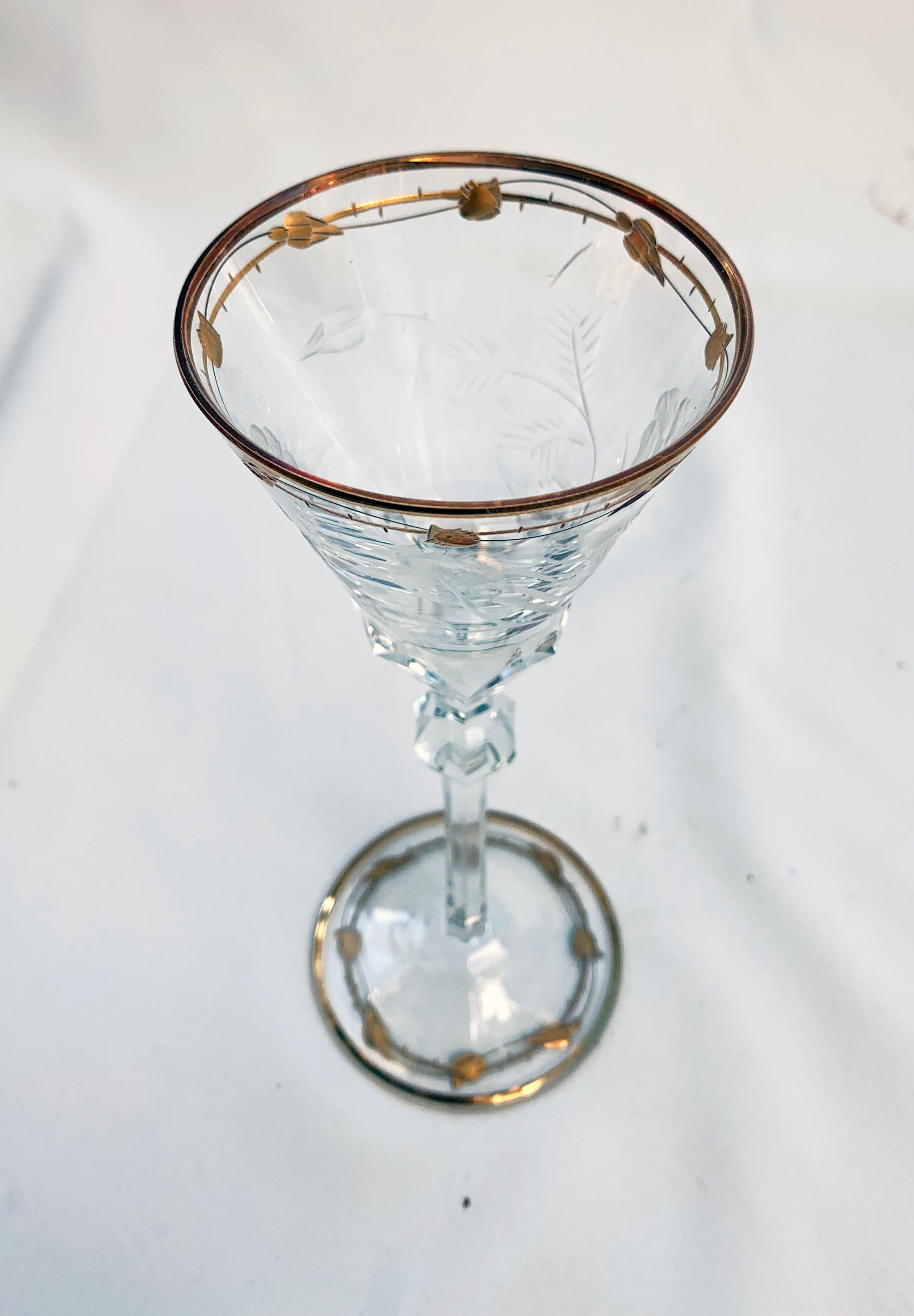 Crystal Wine Glass Moser Art Nouveau Hand Blown, Engraved, Gilded Rose 'Paula' by Moser