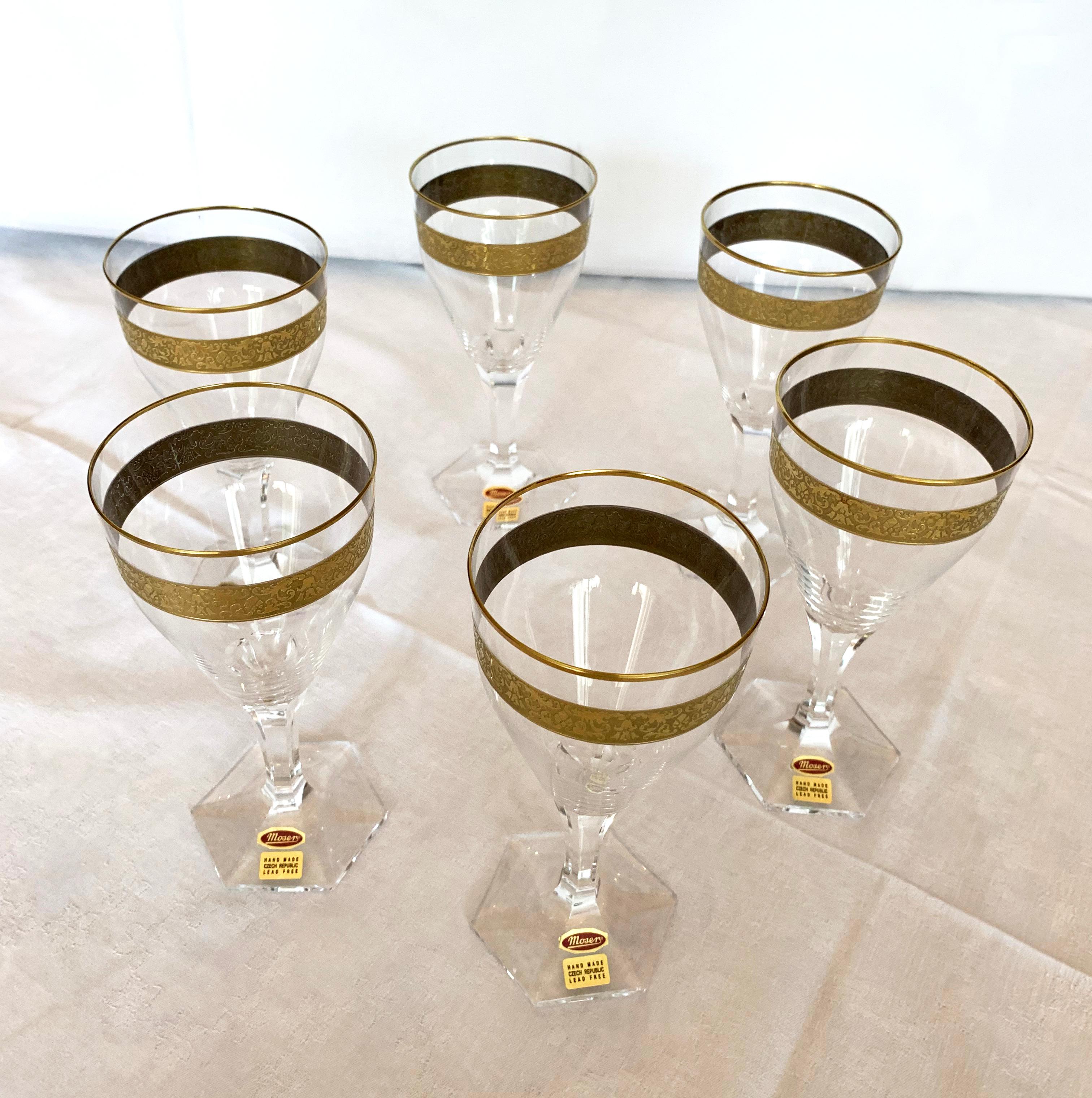 Wine Glasses/Goblet Art Nouveau Hand Blown, Gilded Copenhagen, Moser, circa 1909 For Sale 4