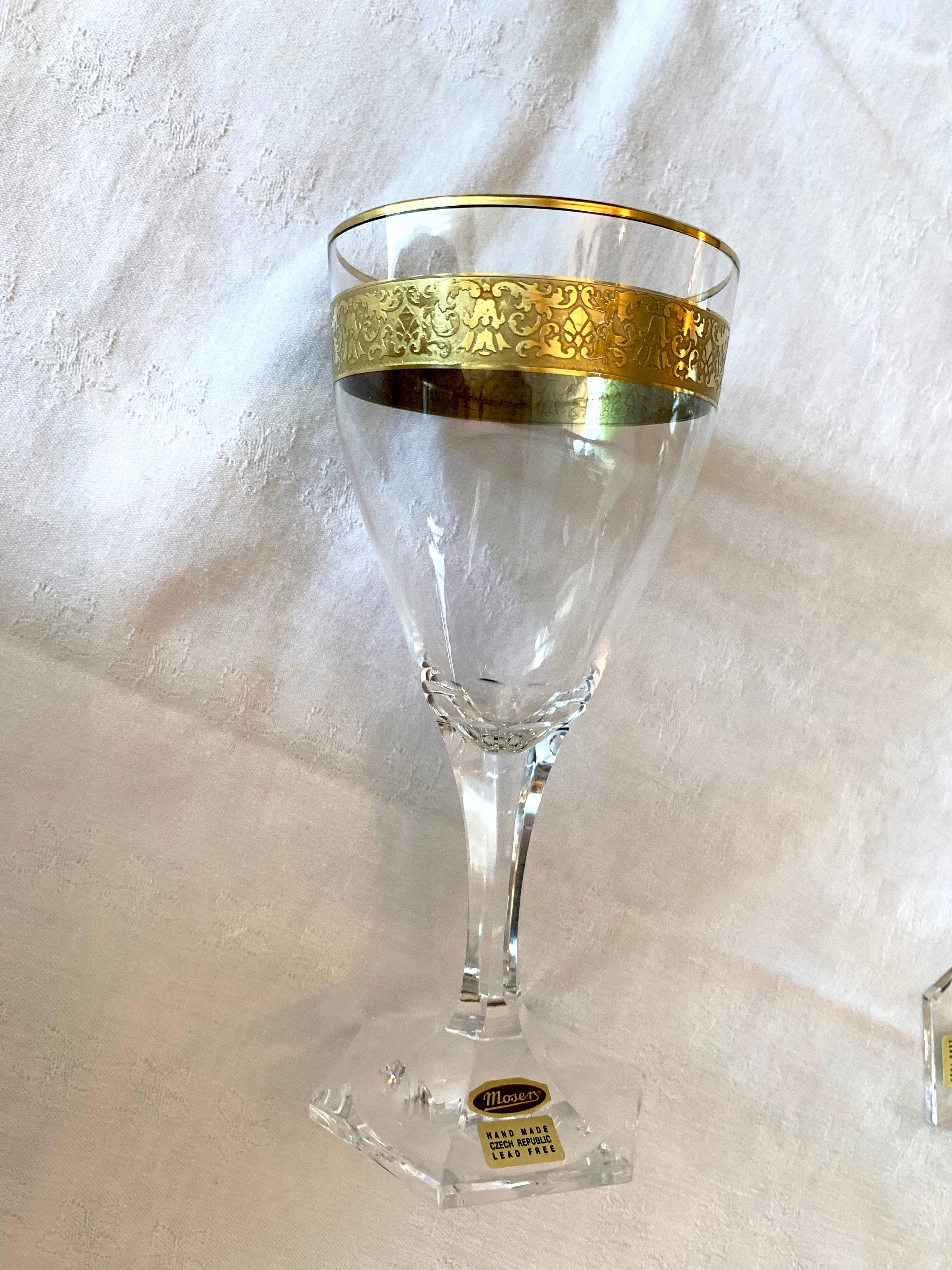 Tchèque Verres à vin/Goblet Art Nouveau Soufflé à la main, doré Copenhague, Moser, circa 1909 en vente