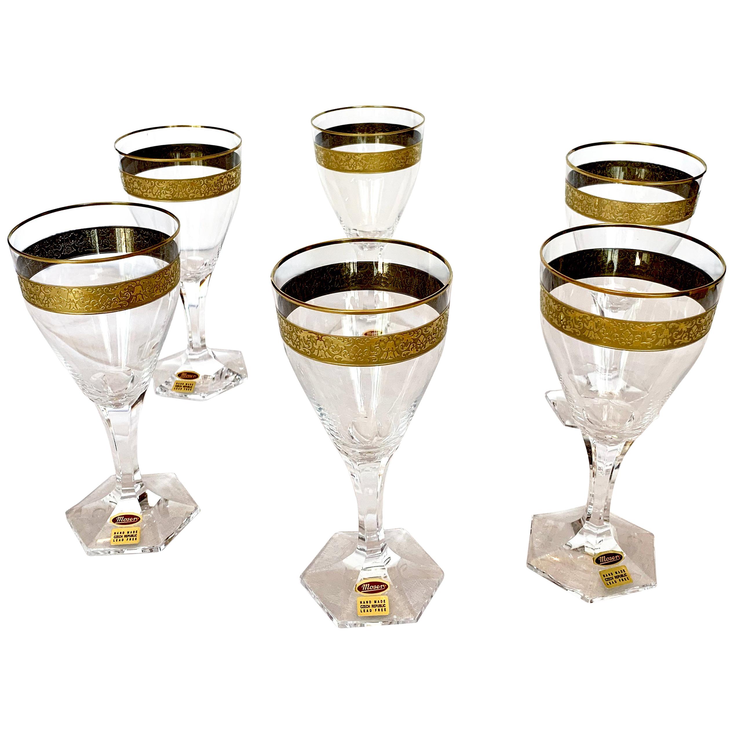 Wine Glasses/Goblet Art Nouveau Hand Blown, Gilded Copenhagen, Moser, circa 1909