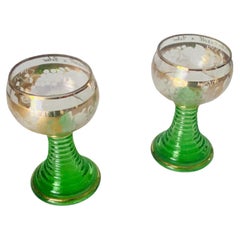 Wine Glasses in Green Gilt Color France circa 1940 Set of 2