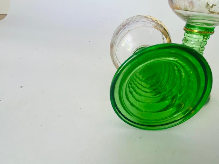 Wine Glasses in Green Gilt Color France circa 1940 Set of 2 For Sale at  1stDibs