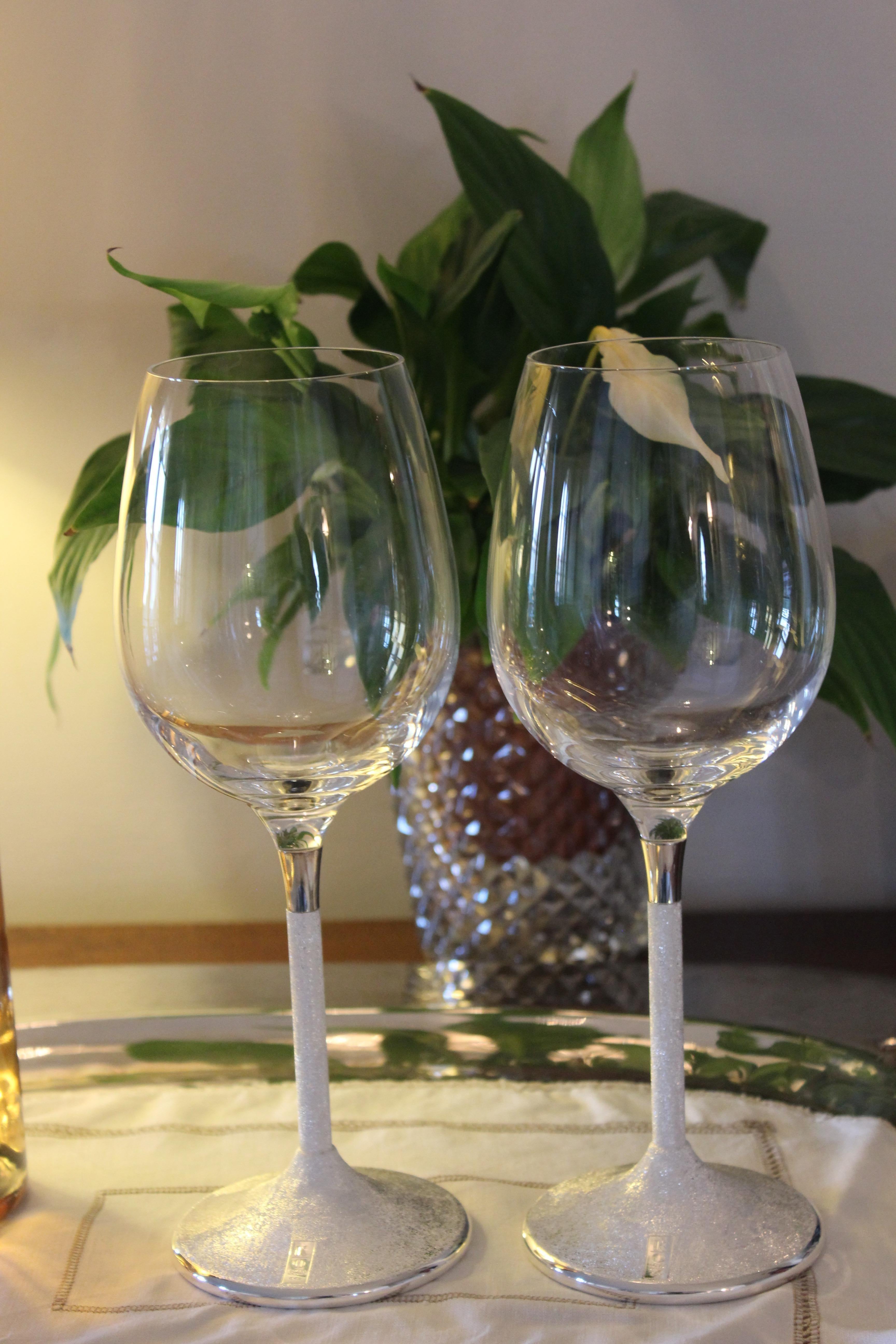 Wine Glasses Luxury, Sterling Silver, Set of 2, Hand Made In Italy For Sale 6