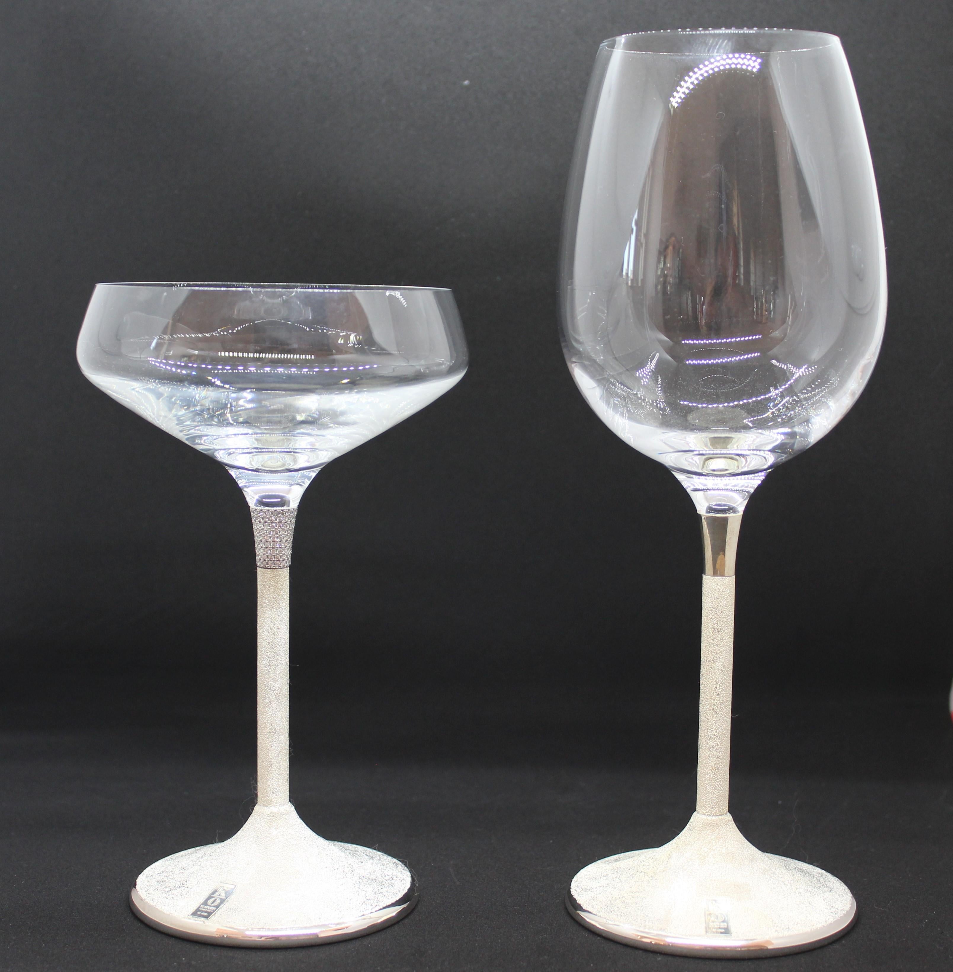 Wine Glasses Luxury, Sterling Silver, Set of 2, Hand Made In Italy For Sale 3